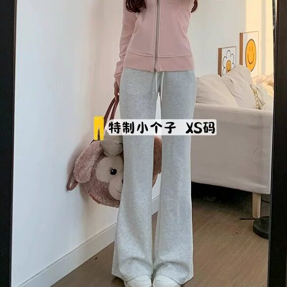140矮小个子美式喇叭运动裤女春季155cm百搭宽松显瘦休闲马蹄裤子