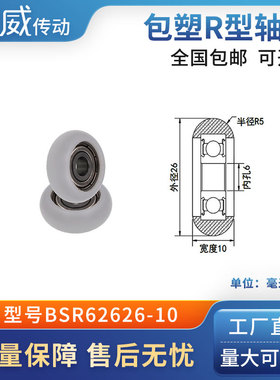 圆弧球面包塑滑轮POM聚甲醛尼龙成型轴承耐磨承重抗压BSR62626-10