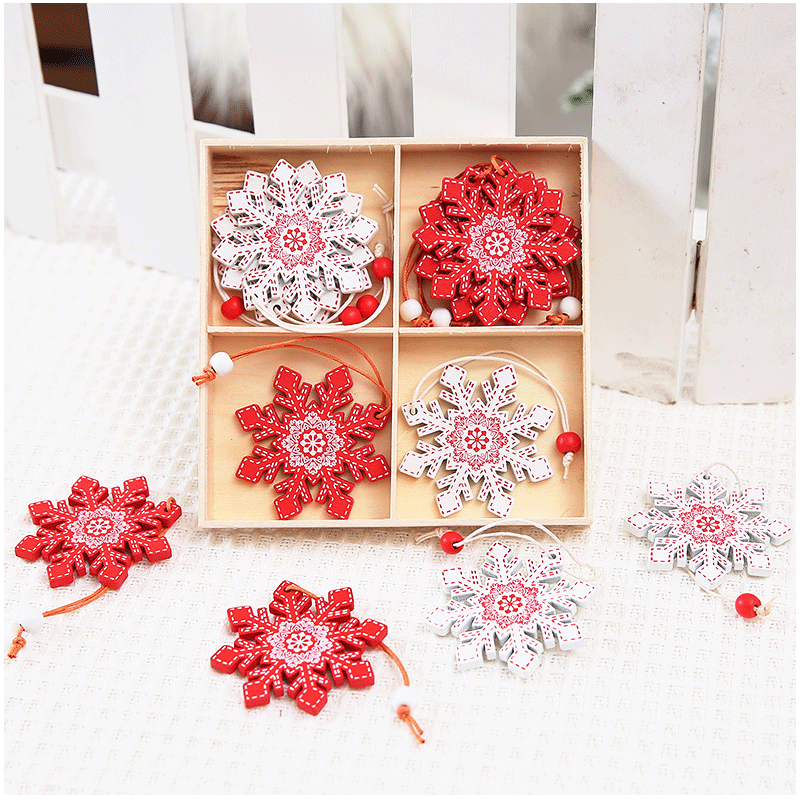 圣诞节装饰品铃铛雪花五角星小鹿木质挂件圣诞树配饰氛围布置美陈