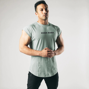 训练健身衣服坎肩 透气跑步无袖 纯棉拼接宽松吸汗运动弹力短袖 男士