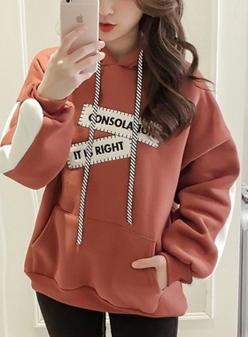 秋冬季韩国ulzzang加绒卫衣女连帽保暧学生宽松套头原宿bf风外套