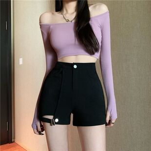 休闲a字高腰显瘦短裤春款女装2026年新款外穿阔腿裤显瘦黑色裤子