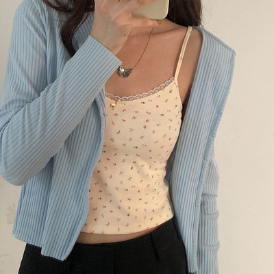 法式碎花打底小吊带背心女