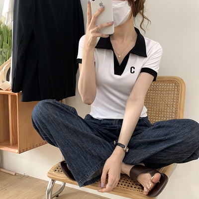 春夏季博主辣妹修身polo衫短袖