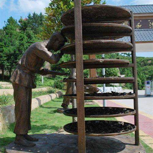 玻璃钢仿铜人物摆件茶文化雕塑仿真制茶场景观步行街景观小品摆件