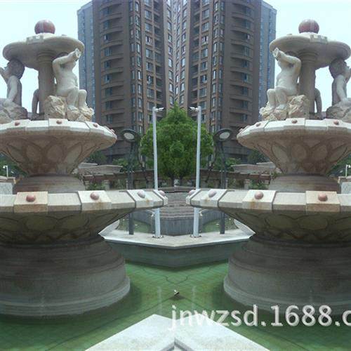 庭院景观三层流水喷泉图工厂石刻鲤鱼喷泉价格欧式人物喷泉厂家