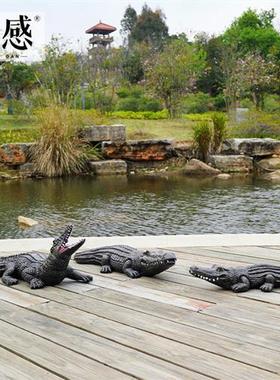 鳄鱼雕塑模型玻璃钢户外大型花园林水池景观小品装饰仿真动物摆件