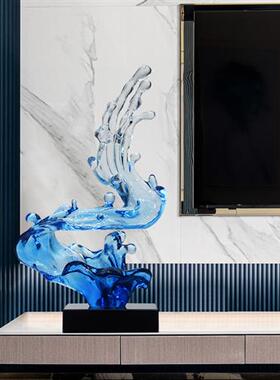 酒店轻奢透明树脂水浪花摆件家居装饰品玄关客厅电视柜艺术雕塑