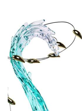 创意铂晶轻奢游鱼浪花雕塑客厅玄关走廊样板房新中式艺术品摆件