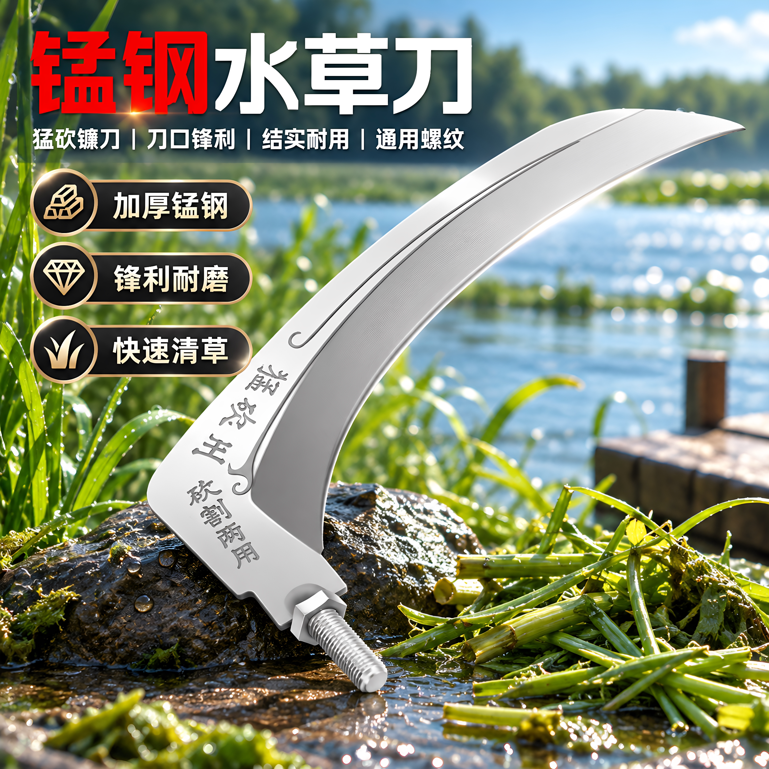 野钓割水草除草神器镰刀头图片