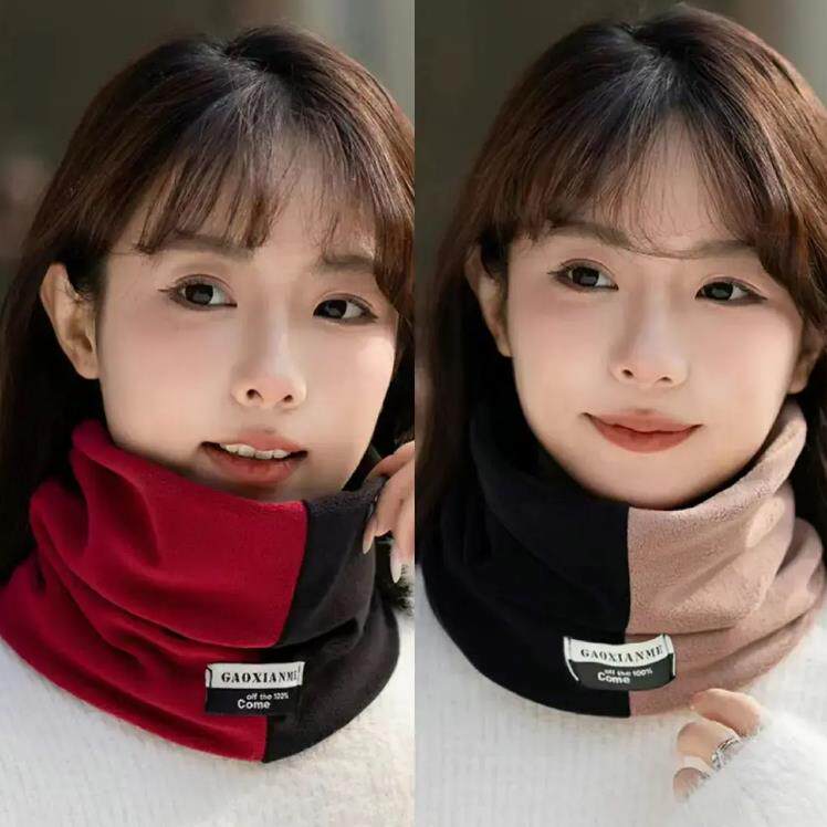 撞色休闲风保暖拼色围巾加厚防风围脖韩版骑行套头巾女防寒脖套YL