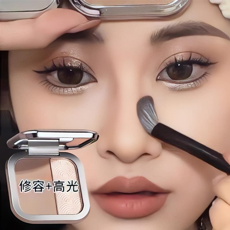 高光修容盘一体提亮脸部雾面眼影阴影鼻子立体神器双色哑光珠光粉
