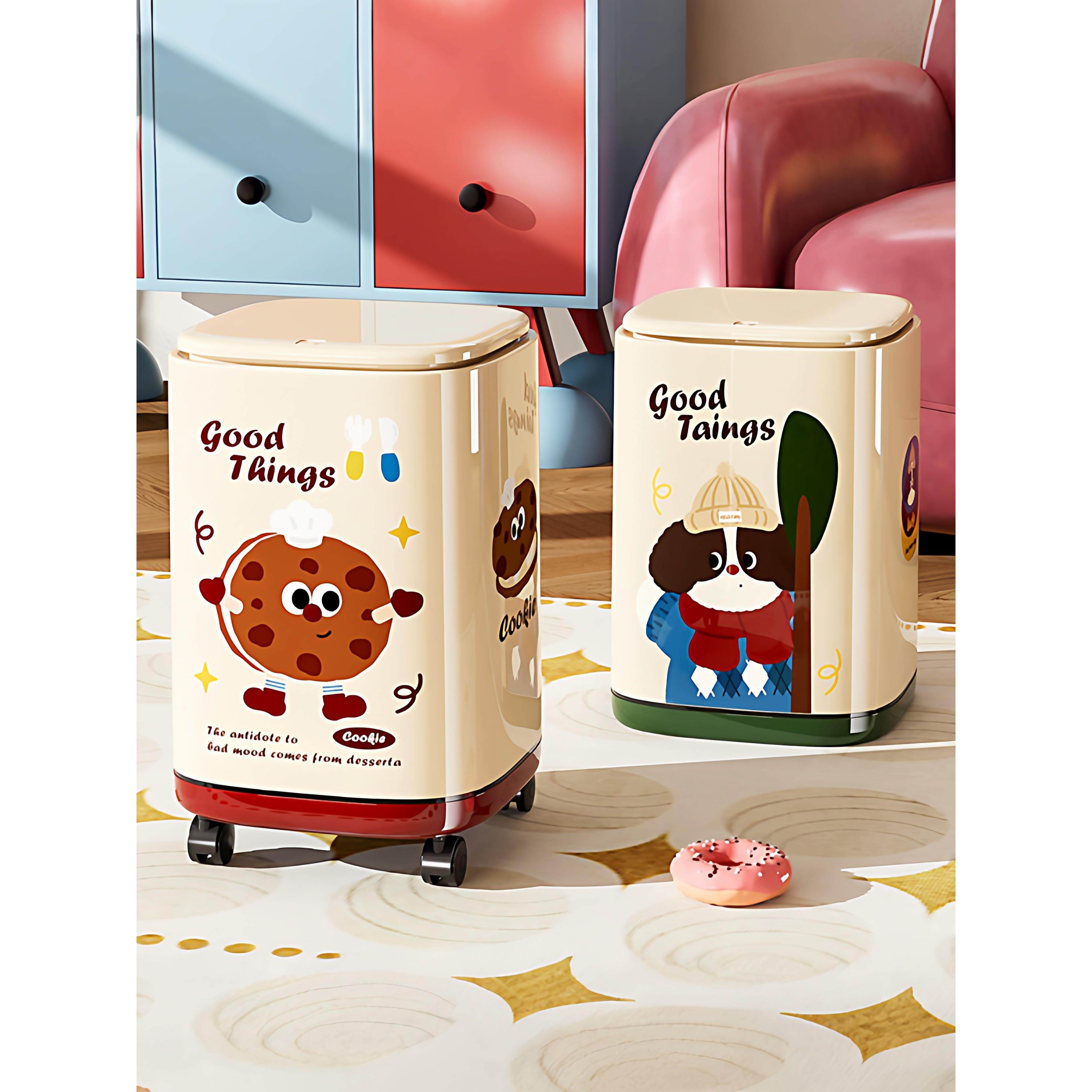 チュシンミ-新款带轮双层按压垃圾桶带盖高颜值家用客厅卧室收纳