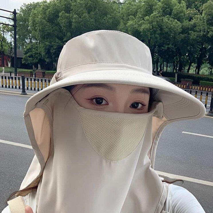 全方位防晒帽透气遮脸面罩护颈一体太阳帽户外遮阳帽女夏