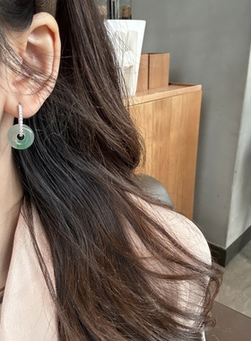 不掉色925银镀金天然非洲翠翡翠平安扣甜甜圈耳环耳钉女时尚百搭