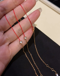 不掉色单钻红绳手链细本命年镀18k玫瑰金半绳半链简约转运红手绳