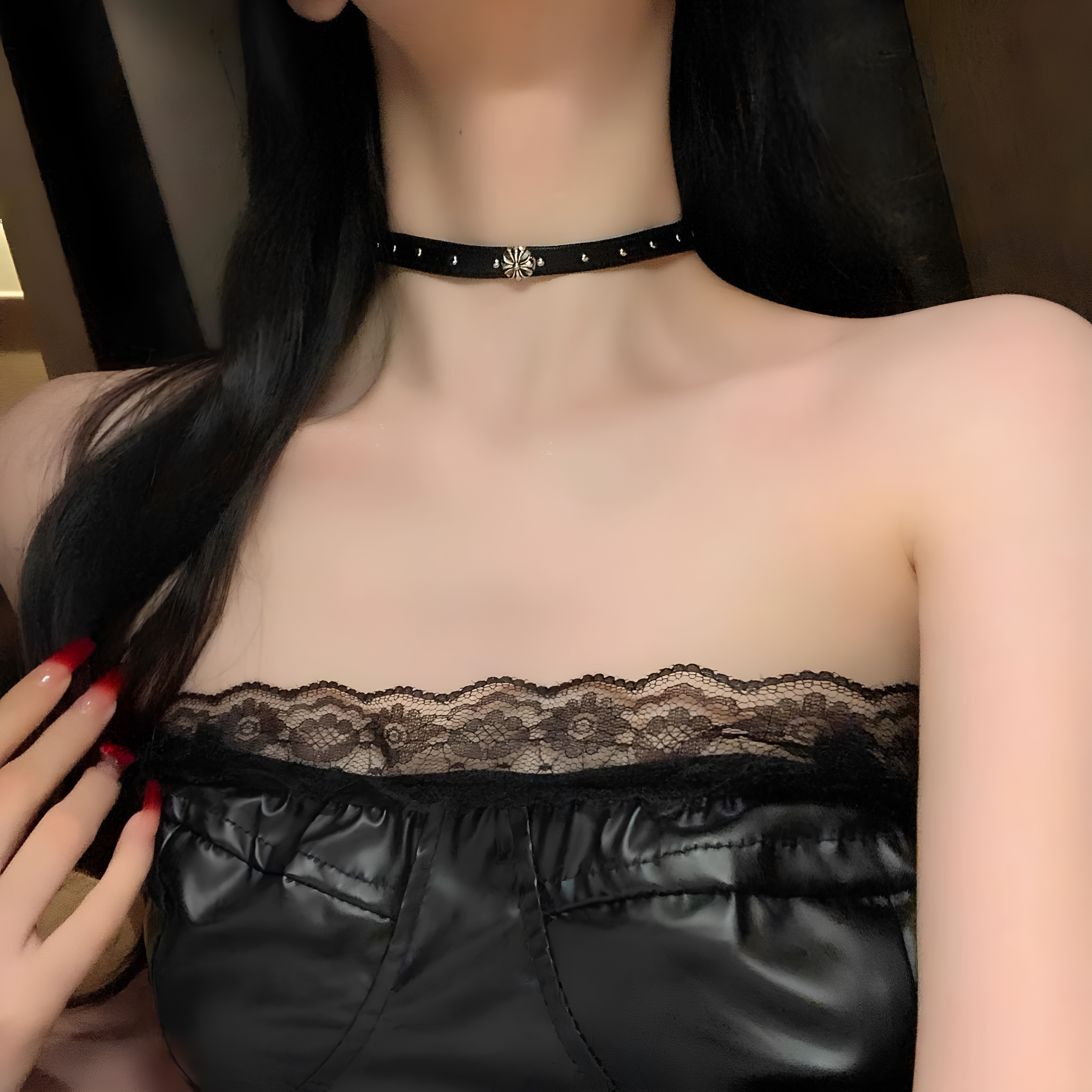 铜合金皮质项链黑色choker项圈女锁骨链颈链朋克百搭脖圈项链颈带