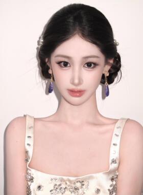 新中式镶钻紫色水滴高级感耳环女复古宫廷风耳坠旗袍马面裙耳饰品