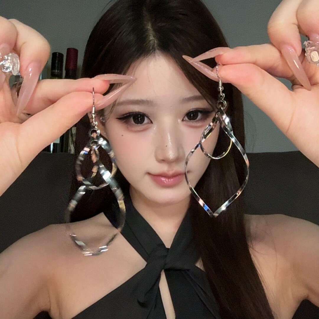 双扭树叶子耳环S925银耳钩女韩国长款显瘦气质流苏耳坠耳饰品