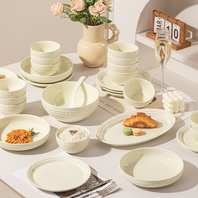碗家用2025新款碗碟套装奶油风釉下彩餐具碗盘碗具陶瓷碗筷乔迁礼,餐饮具,碗,淘宝优惠券,粉丝福利购,淘宝优惠卷