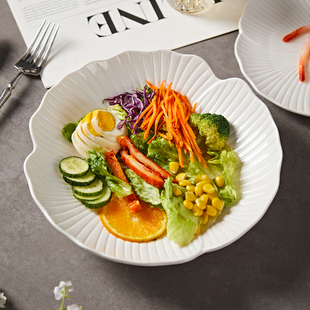 白色餐盘轻奢高级感大号盘子家用特别好看的碟子创意沙拉盘西餐盘