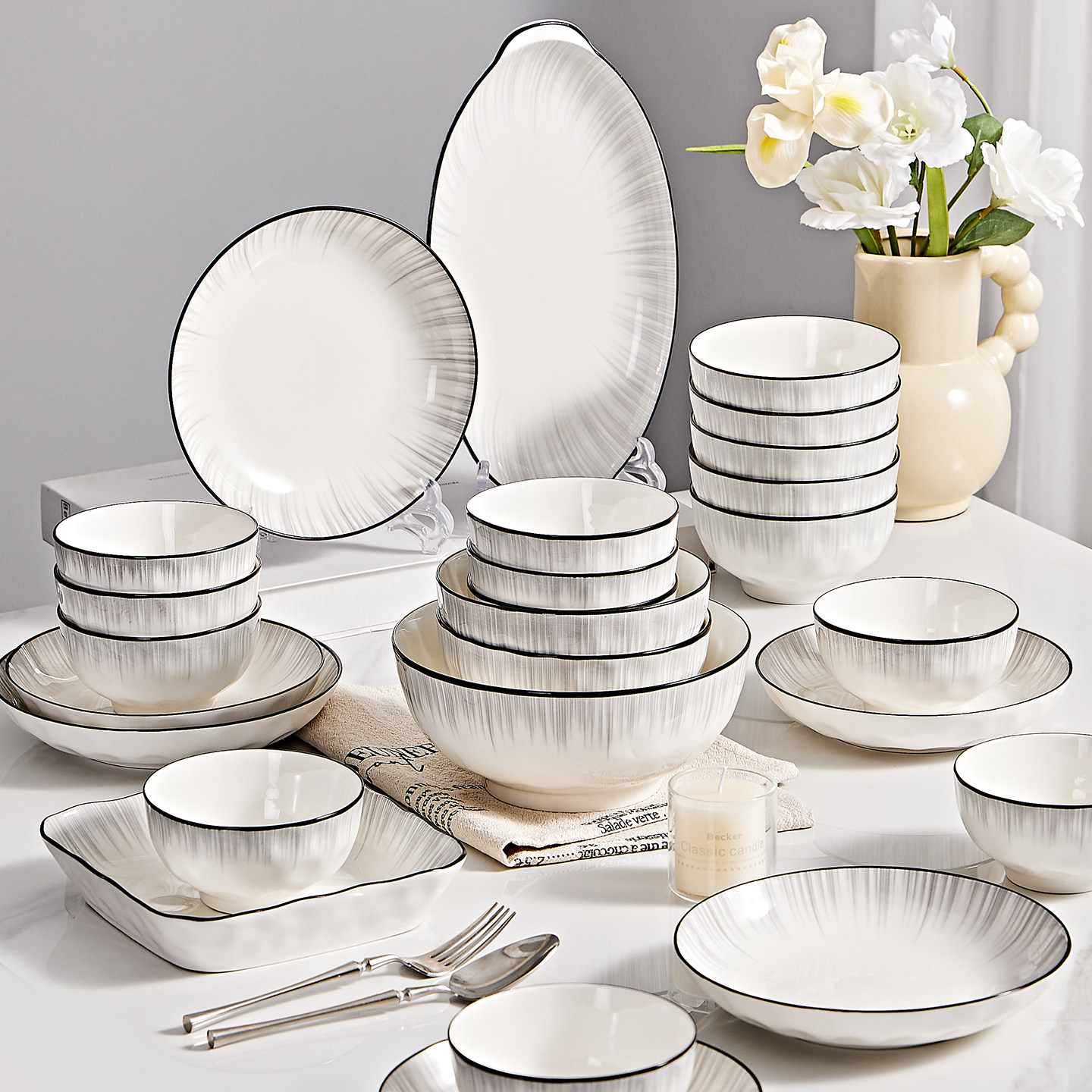 简约现代碗碟套装家用2025新款陶瓷餐具釉下彩碗具乔迁礼物慢时光