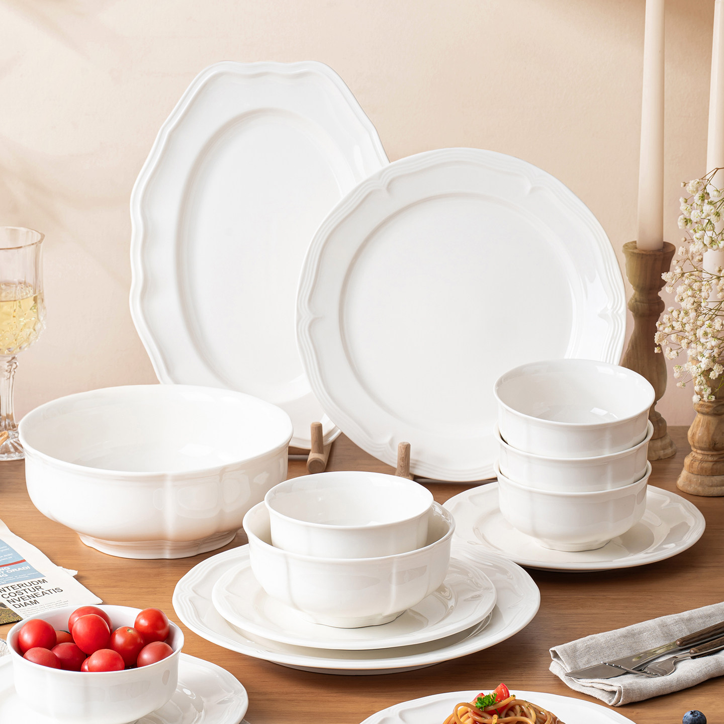 法式白色碗筷套装家用2026新款高颜值简约陶瓷餐具乔迁之喜洛可可,餐饮具,碗,淘宝优惠券,粉丝福利购,淘宝优惠卷