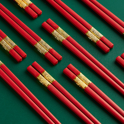 红色福字合金筷家用高档
