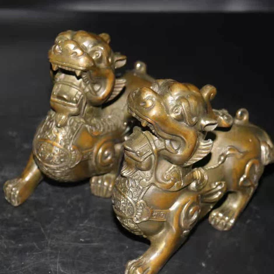 纯铜貔貅聚财守财客厅店铺桌面摆件铜财富貔貅一对装饰品摆件