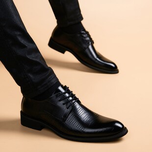 夏季皮鞋男真皮2025新款内增高商C务正装英伦高档镂空洞洞透气凉