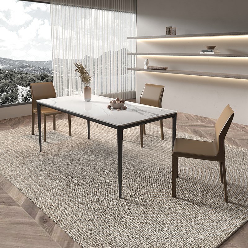 意式极简岩板餐桌现代简约长方形家用餐厅桌子小户型铝合金架饭桌