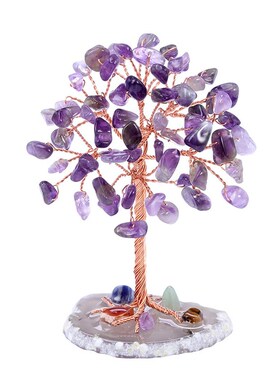 欧式手工编织七彩水晶碎石发财树招财树摆件客厅装饰桌面水晶摆件