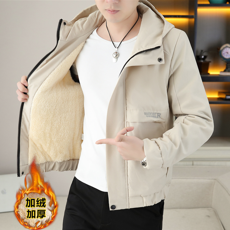 外套男秋冬季2024新款加绒加厚潮流韩版保暖夹克连帽衣服青年男装