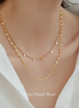 有北手作 双层菱形亮片叠戴项链女小众轻奢高级设计感锁骨链颈链