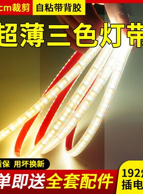 220v三色变光灯带ledu超薄自粘软灯条室内客厅氛围吊顶家用天花板