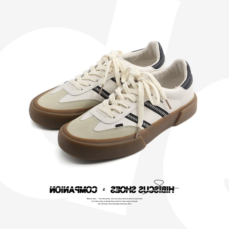 复古经典板鞋男女简约拼色休闲德训鞋皮面款透气学生小众平底鞋子