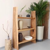 天然原木复古实木书架落地书柜陈列D架客厅卧室置物架阳台盆栽花