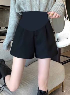 黑色西装阔腿短裤孕妇春季外穿z高腰显瘦a字托腹裤打底靴裤夏装薄