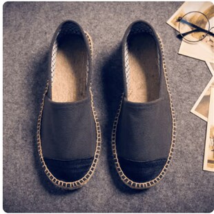 中国风亚麻鞋男夏季透气帆布鞋一脚蹬懒人渔夫鞋潮男手工鞋男鞋子