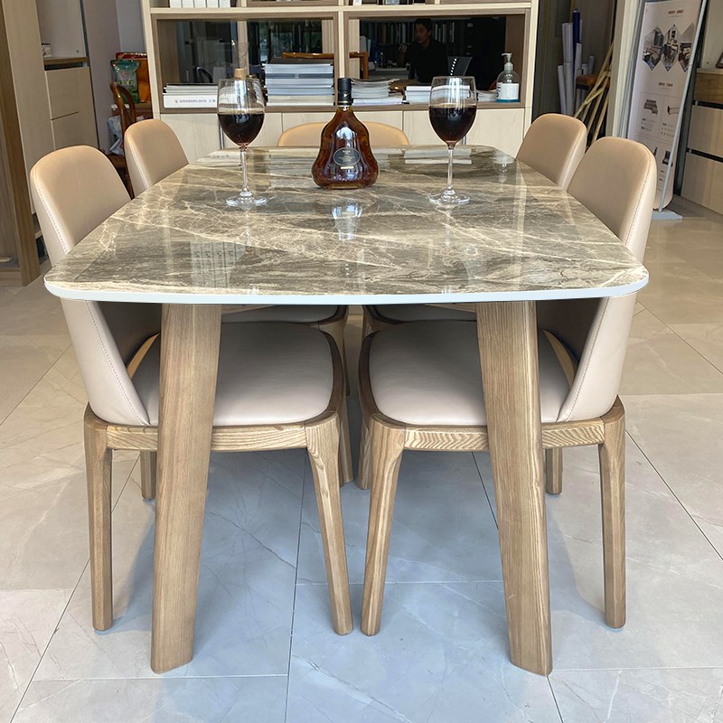 掌上明珠北欧f岩板餐桌意式大理石家用小户型现代简约长方形实木