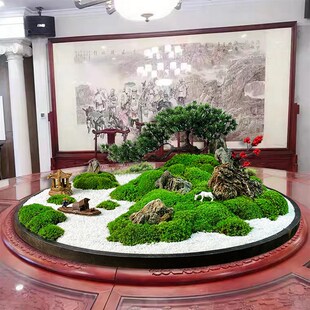 酒店餐桌大圆桌摆件创意转盘中间意境禅意山石苔藓微景观盆景盆栽