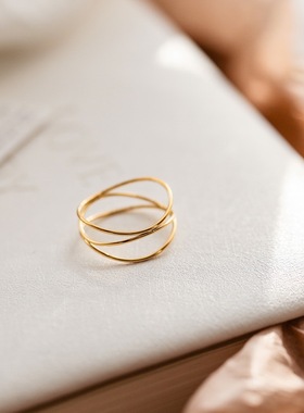 2024新款不掉色冷淡风小众高级感多层几何线条复古戒指女网红潮