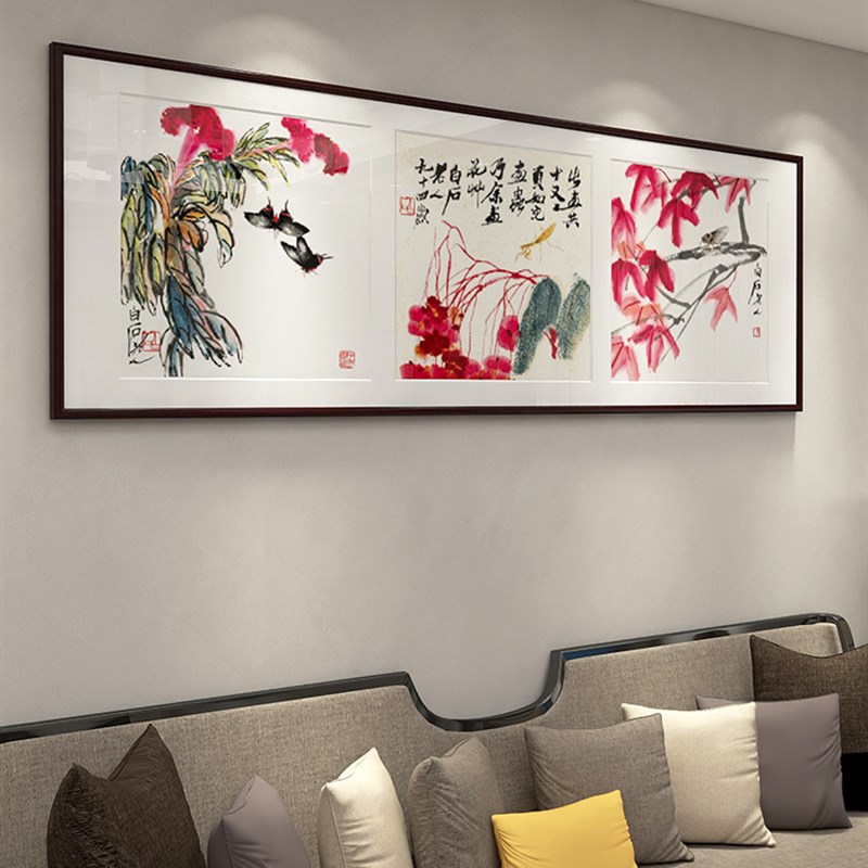 齐白石水墨花卉昆虫m国画新中式客厅装饰画家庭餐厅挂画卧室床头图片