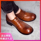 圆头休闲大头皮鞋 春季 男英伦复古商务系带韩版 潮流男鞋 新款 皮鞋