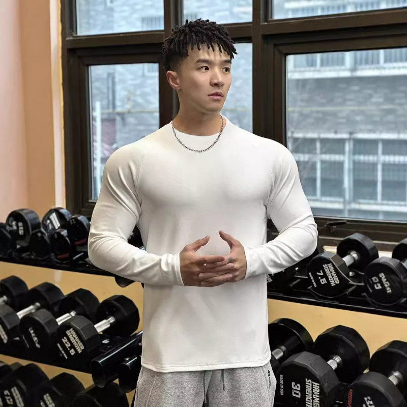 德绒运动短袖T恤男秋季打底训练健身服圆领跑步长袖高领保暖上衣