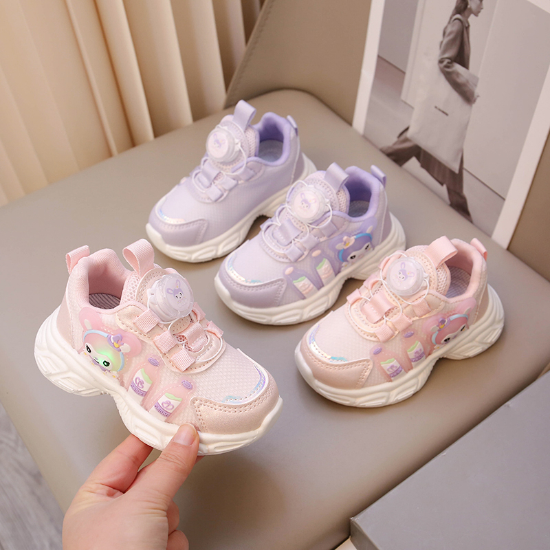 女童透气运动鞋旋转扣