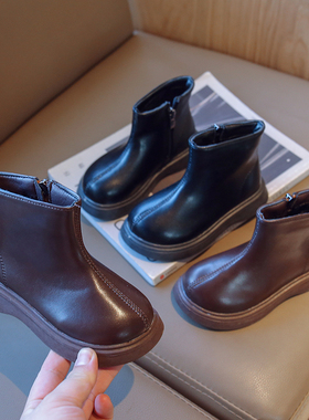 女童鞋儿童纯色马丁靴春秋季新款男童黑色皮靴小童宝宝学步短靴潮