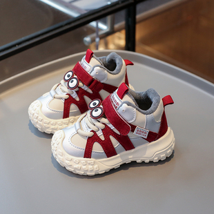 加绒运动鞋 女宝学步鞋 皮面2 男童软底老爹鞋 5岁小童潮鞋 宝宝冬季