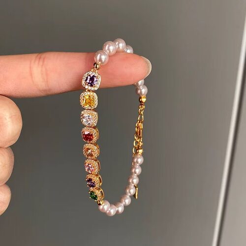 多巴胺彩色琉璃拼接珠珠手链女轻奢小众精致百搭高级感串珠手饰