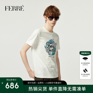FERRE費(fèi)雷100%純棉親膚創(chuàng)意印花短袖 T恤2025夏輕奢百搭休閑上衣男